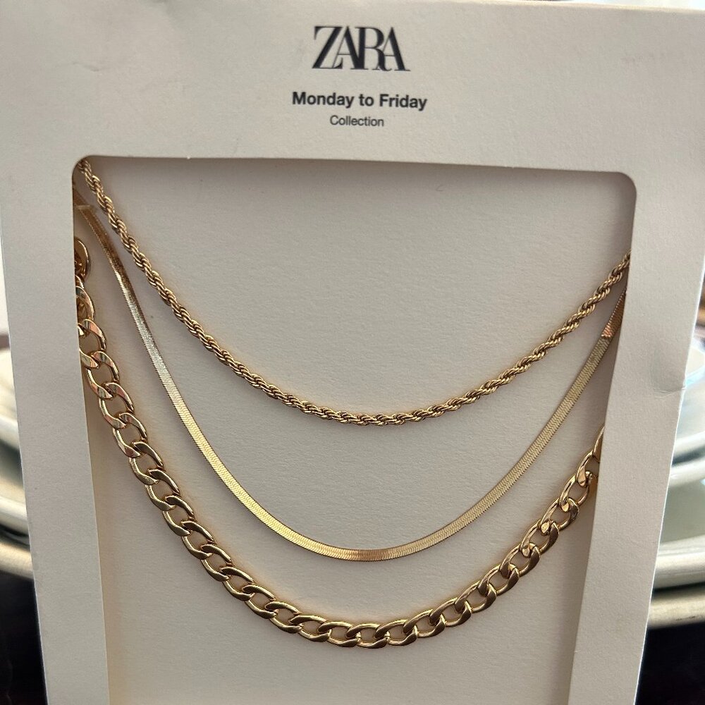 Zara Set of Three Gold Necklaces NEW